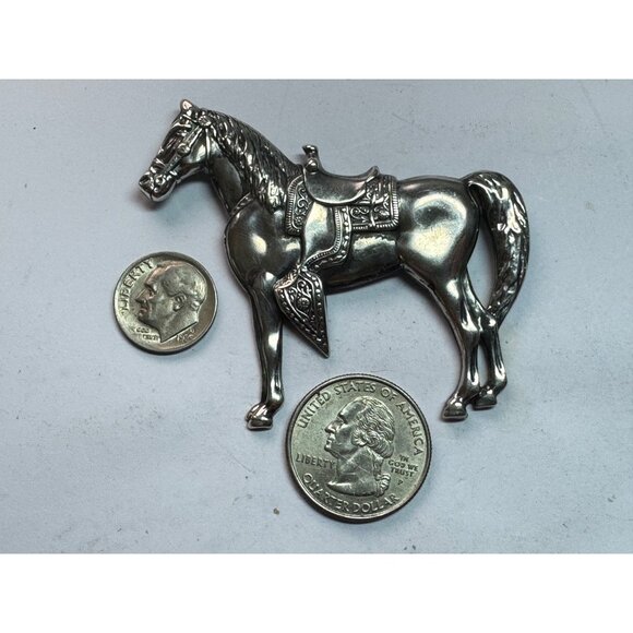 Estate Sterling Silver 925 Horse Brooch Pin Detailed Saddle Western Cowboy - Picture 6 of 8